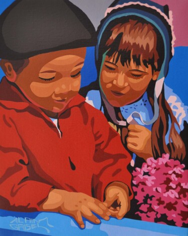 Les deux timides Peinture intitulée "Les deux timides" par Alain Grisel, Œuvre d'art originale, Huile