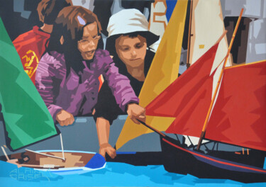 Schilderij getiteld "Les marins d'eau do…" door Alain Grisel, Origineel Kunstwerk, Olie