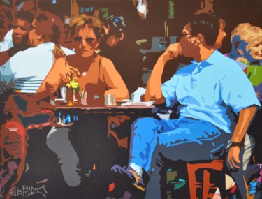 Pintura titulada "la pause-café" por Alain Grisel, Obra de arte original, Oleo