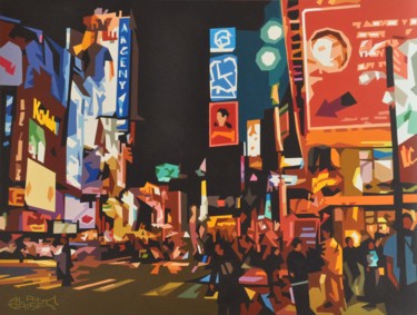 Peinture intitulée "Un soir à Time-Squa…" par Alain Grisel, Œuvre d'art originale, Huile