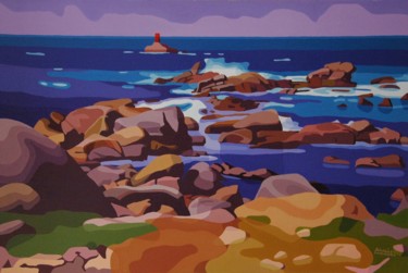 Картина под названием "Mer et rochers à l'…" - Alain Grisel, Подлинное произведение искусства, Масло
