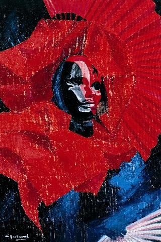 Peinture intitulée "Masque rouge à l'év…" par Alain Horlaville, Œuvre d'art originale, Huile