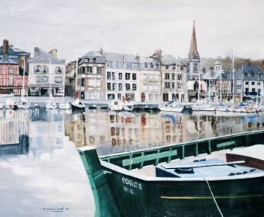 Peinture intitulée "Le port d'honfleur" par Alain Horlaville, Œuvre d'art originale, Huile