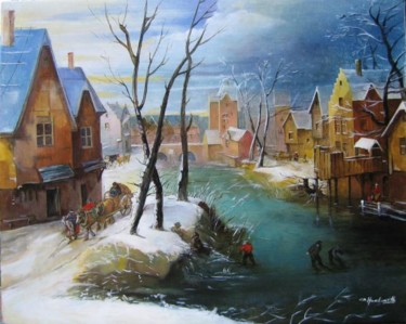 Peinture intitulée "Paysage hollandais" par Alain Horlaville, Œuvre d'art originale