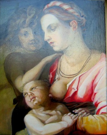 Peinture intitulée "vierge à l'enfant(b…" par Alain Horlaville, Œuvre d'art originale