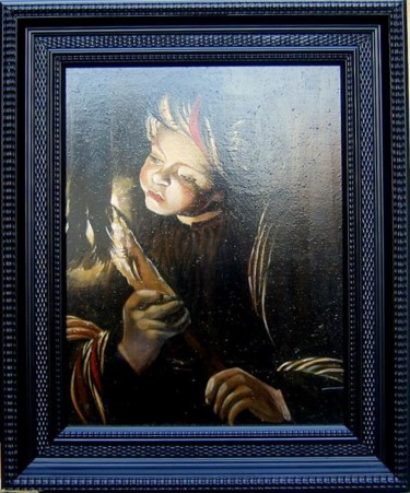 Peinture intitulée "L'enfant et le feu" par Alain Horlaville, Œuvre d'art originale