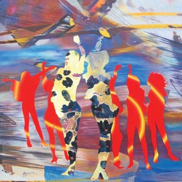 Peinture intitulée "L'Air et la Danse" par Alainjuno, Œuvre d'art originale, Huile Monté sur Châssis en bois