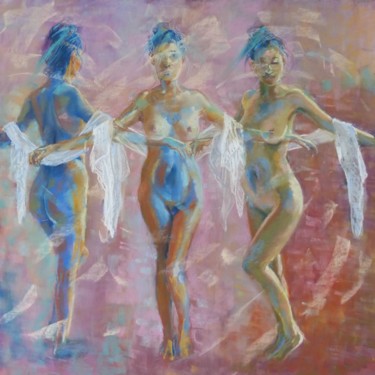 Painting titled "Mouvement 4" by Alain Lorkovic, Original Artwork, Pastel Mounted on Other rigid panel
