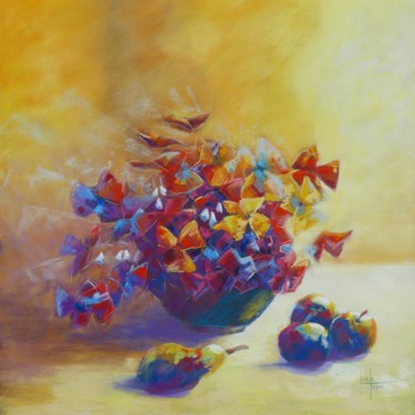 Peinture intitulée "Pommepoire" par Alain Lorkovic, Œuvre d'art originale, Pastel Monté sur Autre panneau rigide