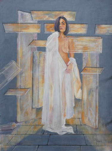 Painting titled "Michelle" by Alain Lorkovic, Original Artwork, Pastel Mounted on Cardboard