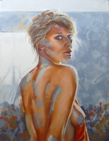 Painting titled "Marine" by Alain Lorkovic, Original Artwork, Pastel Mounted on Wood Panel