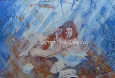Painting titled "Anna et la musique" by Alain Lorkovic, Original Artwork, Pastel Mounted on Other rigid panel