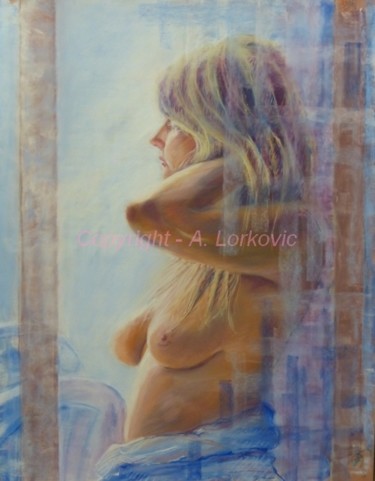 Painting titled "Regard sur le jardin" by Alain Lorkovic, Original Artwork, Pastel Mounted on Other rigid panel
