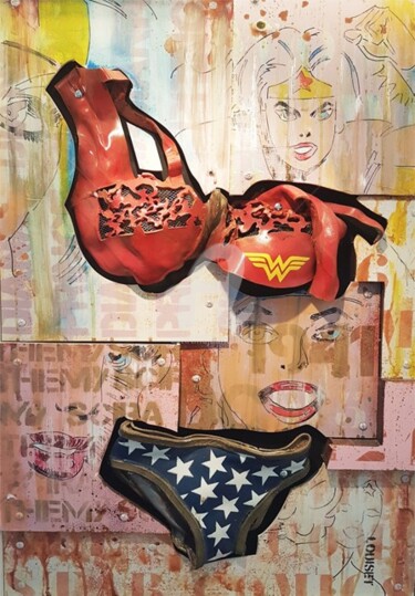 Sculpture titled "UNDERWEAR" by Alain Louiset, Original Artwork, Mixed Media Mounted on Other rigid panel