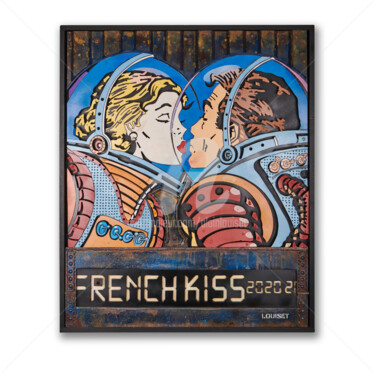 Sculpture titled "French Kiss 3" by Alain Louiset, Original Artwork, Plastic Mounted on Wood Panel