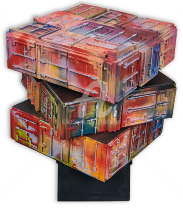 Sculptuur getiteld "RUBIK'S CUBE N° 3" door Alain Louiset, Origineel Kunstwerk, Plastic