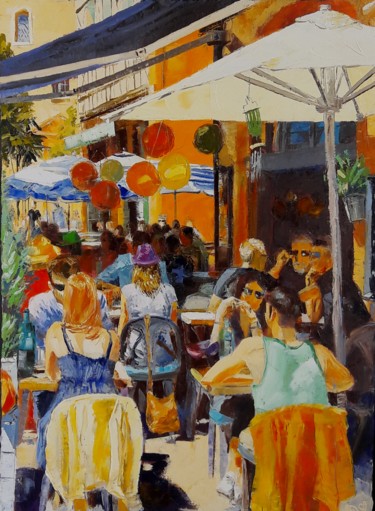 Painting titled "café-des-artistes-n…" by Alain Muller, Original Artwork, Oil