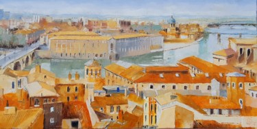 Painting titled "haut toulouse N°4" by Alain Muller, Original Artwork, Oil Mounted on Wood Stretcher frame