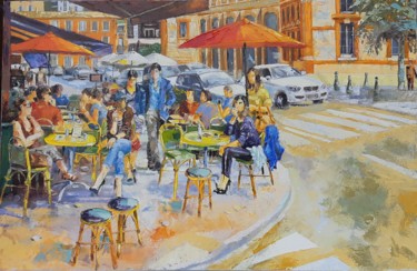 Peinture intitulée "Café Hall aux Grains" par Alain Muller, Œuvre d'art originale, Huile