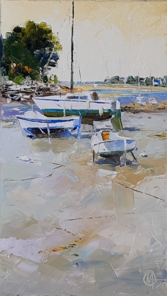 Pintura intitulada "barques" por Alain Muller, Obras de arte originais, Óleo