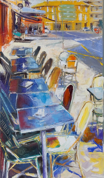 Malarstwo zatytułowany „Tables place Dupuy” autorstwa Alain Muller, Oryginalna praca, Olej Zamontowany na Drewniana rama nos…