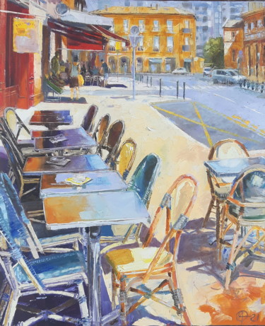 Painting titled "Tables place dupuy…" by Alain Muller, Original Artwork, Oil Mounted on Wood Stretcher frame