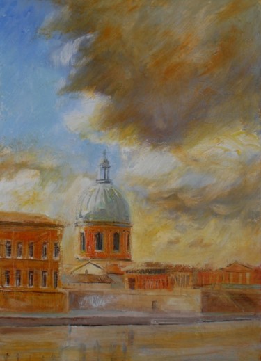 Peinture intitulée "orage sur le dôme" par Alain Muller, Œuvre d'art originale