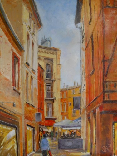 Pittura intitolato "café de rue" da Alain Muller, Opera d'arte originale