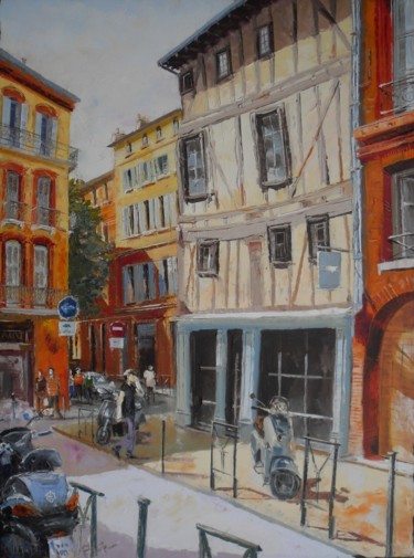 Painting titled "scène de rue n° 2" by Alain Muller, Original Artwork