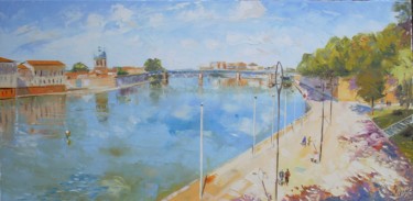 Schilderij getiteld "Garonne-horizontale" door Alain Muller, Origineel Kunstwerk, Olie