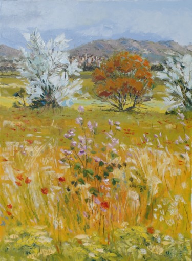 Painting titled "printemps-en-Catalo…" by Alain Muller, Original Artwork, Oil