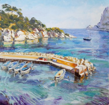 Peinture intitulée "la calanque à Claude" par Alain Muller, Œuvre d'art originale, Huile