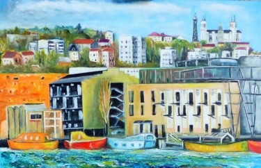 Painting titled "Lyon Confluence" by Alain Quillon, Original Artwork, Acrylic