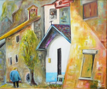 Pintura intitulada "village de France :…" por Alain Quillon, Obras de arte originais, Acrílico