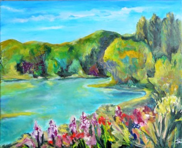 Painting titled "Lac de Guerry" by Alain Quillon, Original Artwork, Acrylic