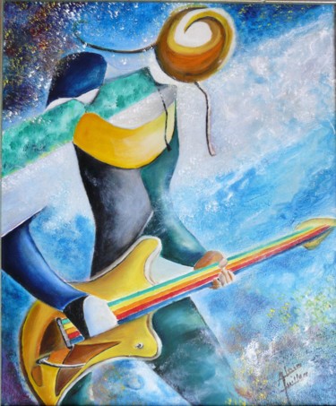 Schilderij getiteld "guitariste" door Alain Quillon, Origineel Kunstwerk, Acryl