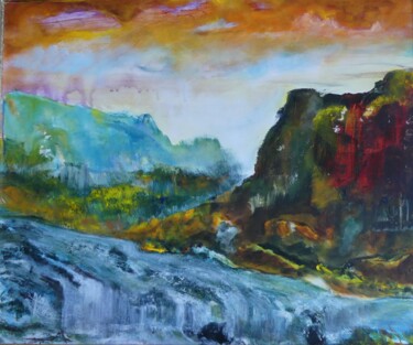 Painting titled "crue gorges du Tarn…" by Alain Quillon, Original Artwork, Acrylic