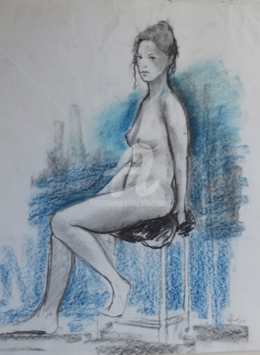 Drawing titled "Sylvie 001" by Alain Ravaut, Original Artwork, Charcoal