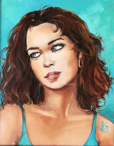 Peinture intitulée "Judy blue eyes" par Alain Ravaut, Œuvre d'art originale, Huile Monté sur Châssis en bois