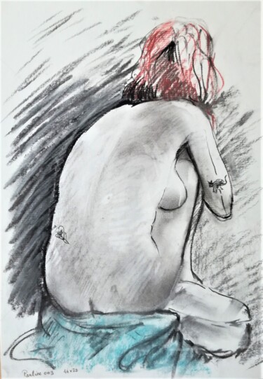 Drawing titled "Pauline 003" by Alain Ravaut, Original Artwork, Charcoal