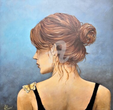 Painting titled "Emma au papillon" by Alain Ravaut, Original Artwork, Acrylic