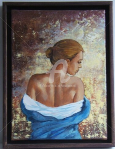 Painting titled "Le peignoir bleu (h…" by Alain Ravaut, Original Artwork