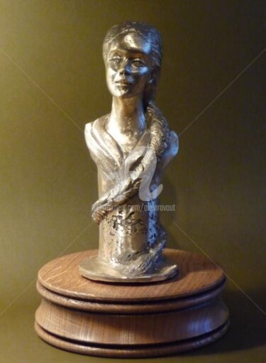 Sculpture intitulée "Buste à la natte (b…" par Alain Ravaut, Œuvre d'art originale, Métaux
