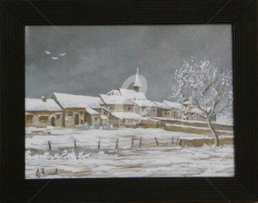Peinture intitulée "Ciel  de neige (28x…" par Alain Ravaut, Œuvre d'art originale, Huile