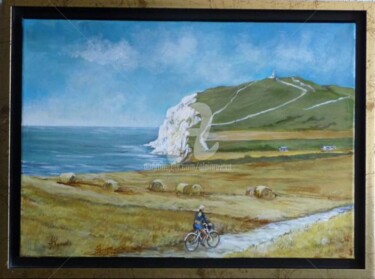 Painting titled "cycliste au Blanc N…" by Alain Ravaut, Original Artwork, Acrylic