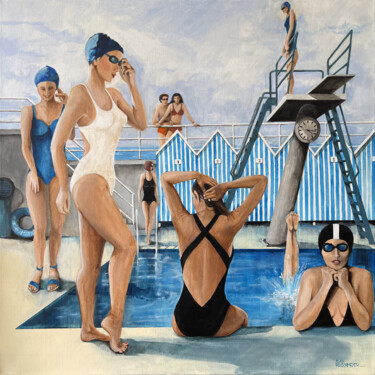 LE TEMPS DES PLONGEUSES Painting titled "LE TEMPS DES PLONGE…" by Alain Rouschmeyer, Original Artwork, Acrylic Mounted on Wood Stretcher frame
