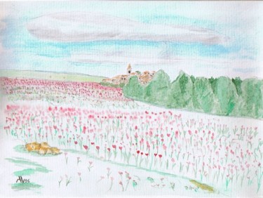 Peinture intitulée "Champ de coquelicots" par Alainv, Œuvre d'art originale