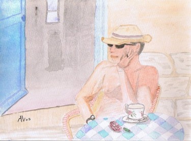 Peinture intitulée "Au café du soleil" par Alainv, Œuvre d'art originale