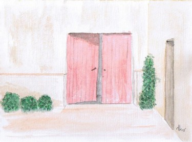 Peinture intitulée "La porte rouge" par Alainv, Œuvre d'art originale