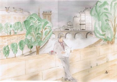 Peinture intitulée "Lecture dans Paris" par Alainv, Œuvre d'art originale